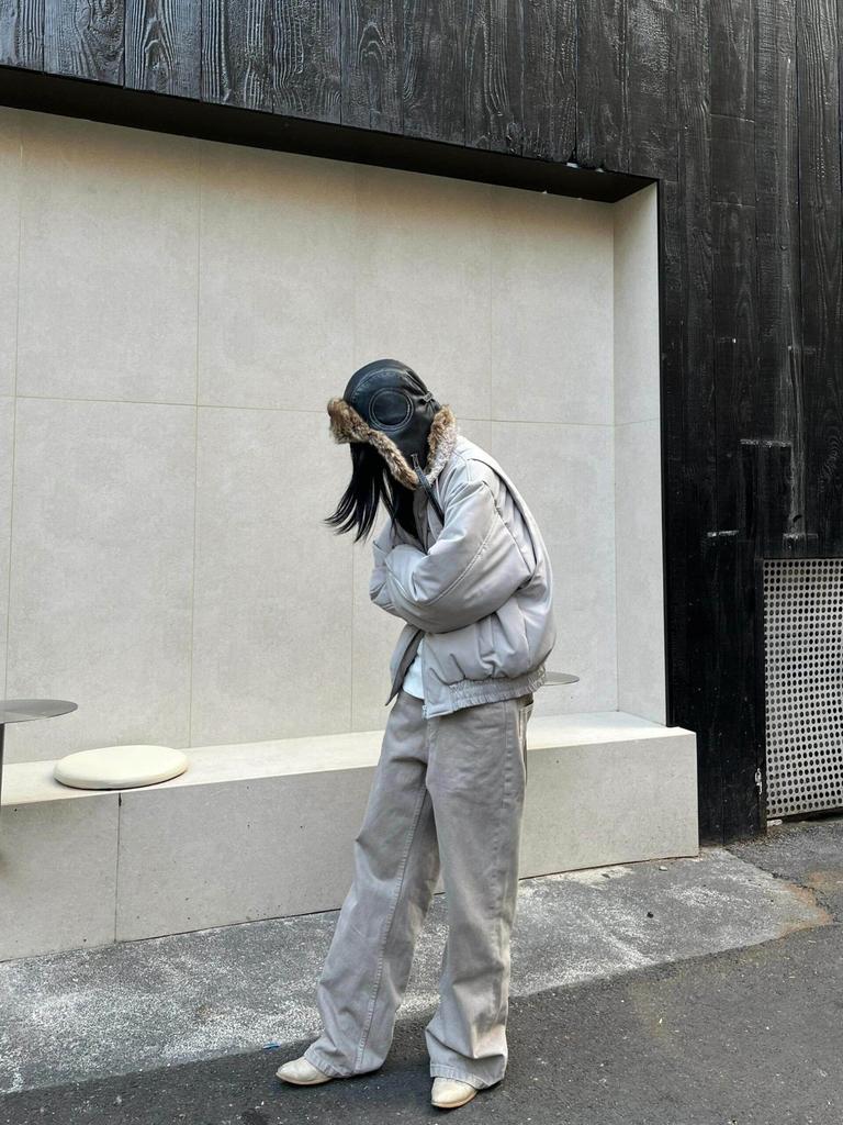 Cement Gray Winter Warm Fur Collar Cotton Harrington Bomber Jacket