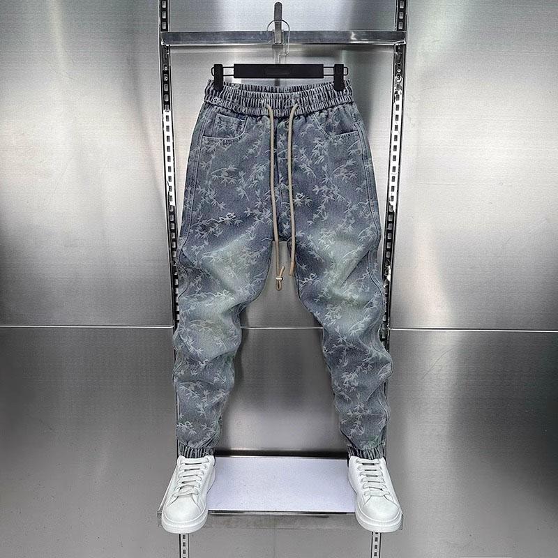 Spring and Autumn Men's Jeans Harem Pants Loose Harajuku Straight-Leg Trousers Men Clothing Elastic Waist Small Leg Pants