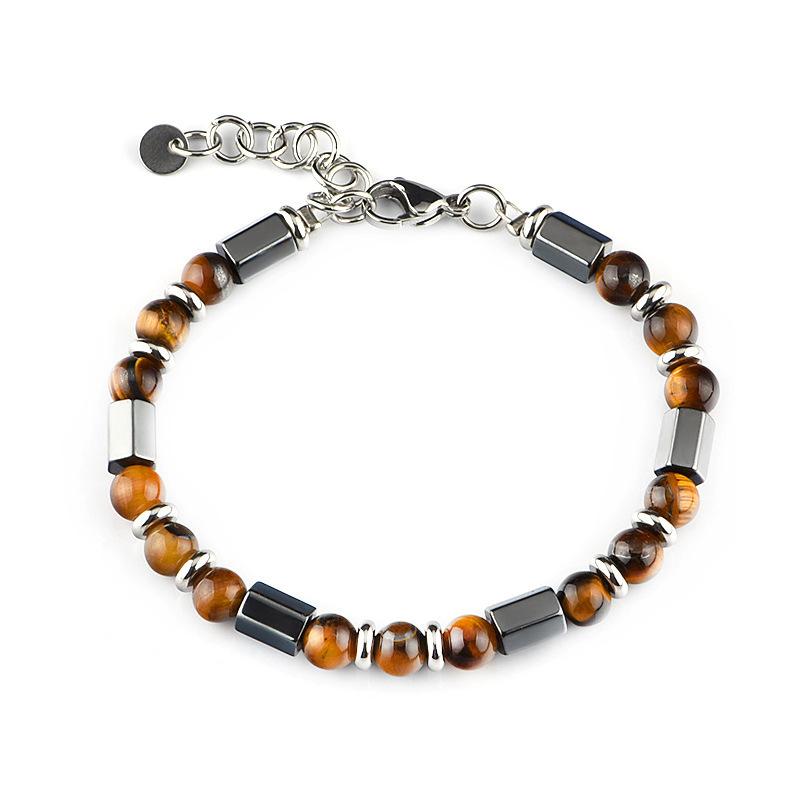 1 Stück Schwarzes Calcit Armband für Damen und Herren - Armband mit Tigerauge Perlen aus Edelstahl