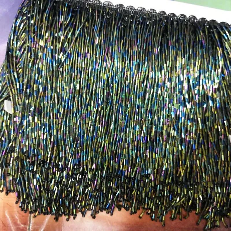 Shiny Glass Tube Beaded Fringe Tassel Trim Ribbon Stage Latin Dress Trim Lace Ribbon Decor for Clothing Sewing Diy Accessories