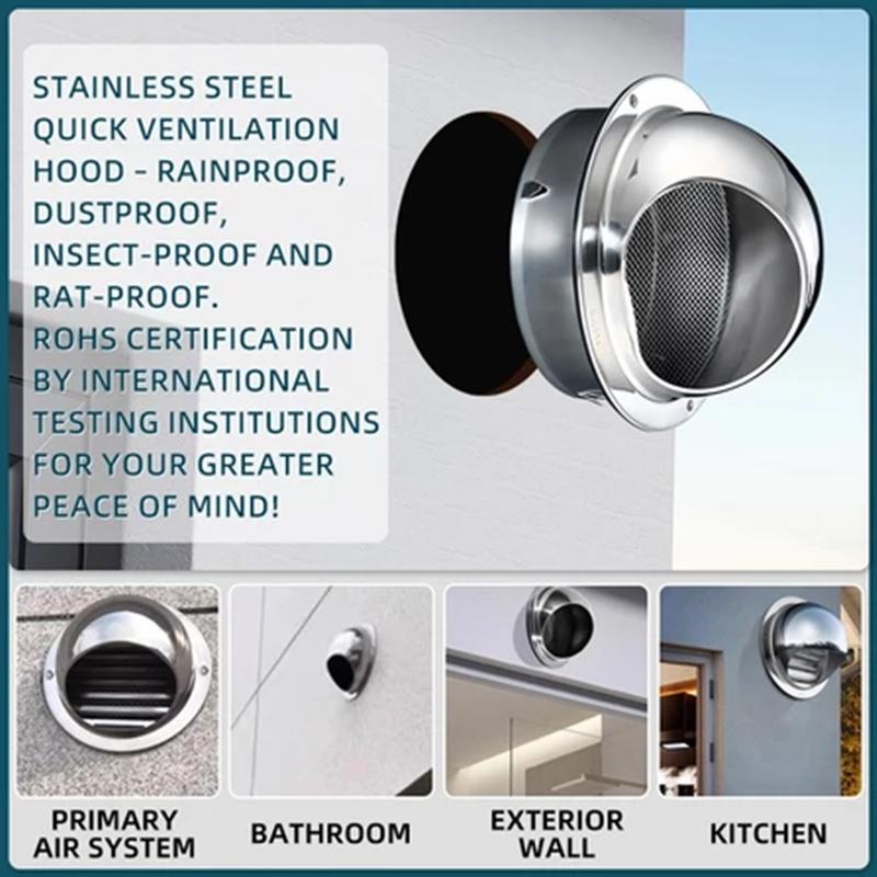 Wall Mount Exhaust Vent Cover 304  for 60mm 150mm Pipe Durable Outdoor Air Grille for Kitchen Workshop