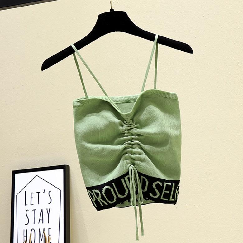 Summer New Style Letter Drawstring Knitted Short Top Sexy Bottoming Shirt Camisole Vest Inner Wear