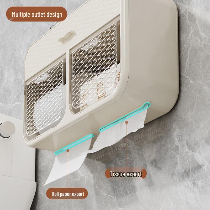 YOUQIN Double-Row Waterproof Wall-Mounted Tissue Box with Storage
