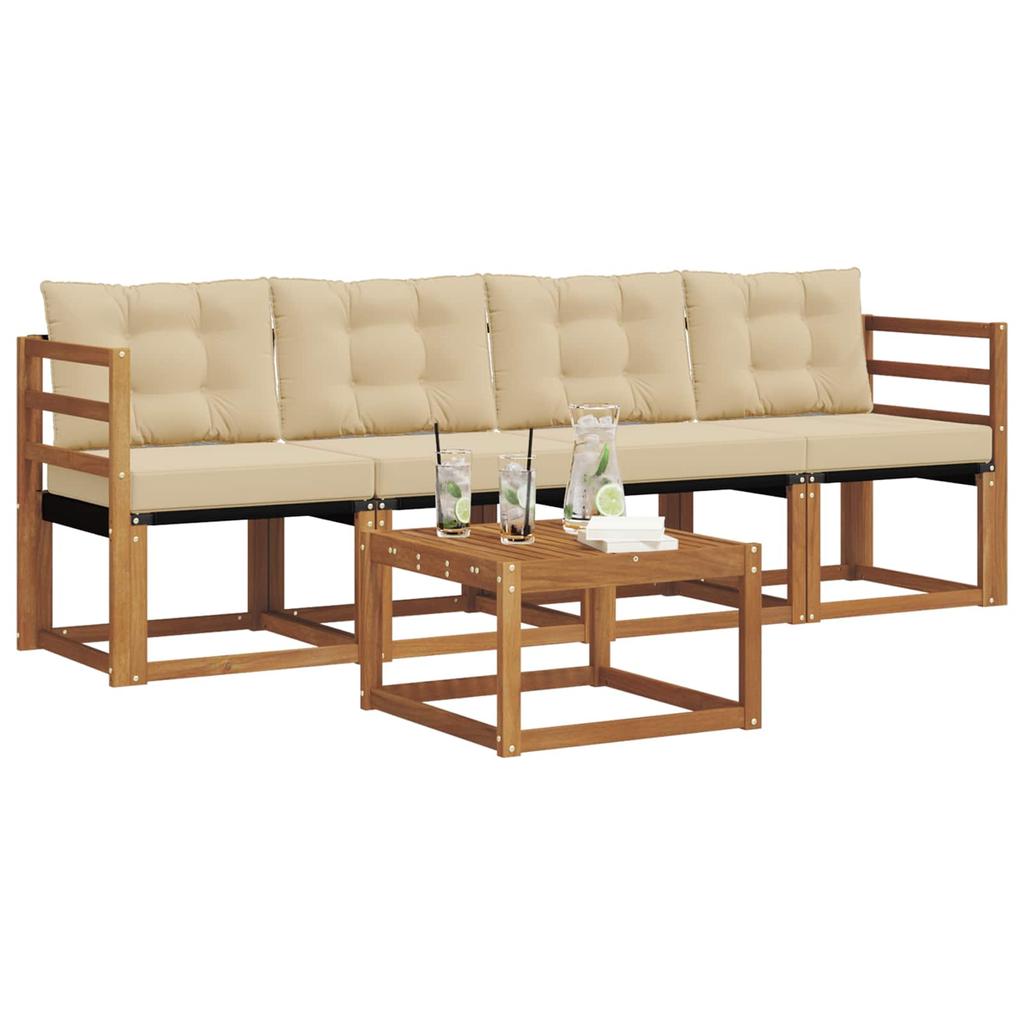 Outdoor Sofa Set with Cushions 5 pcs Natural and Beige