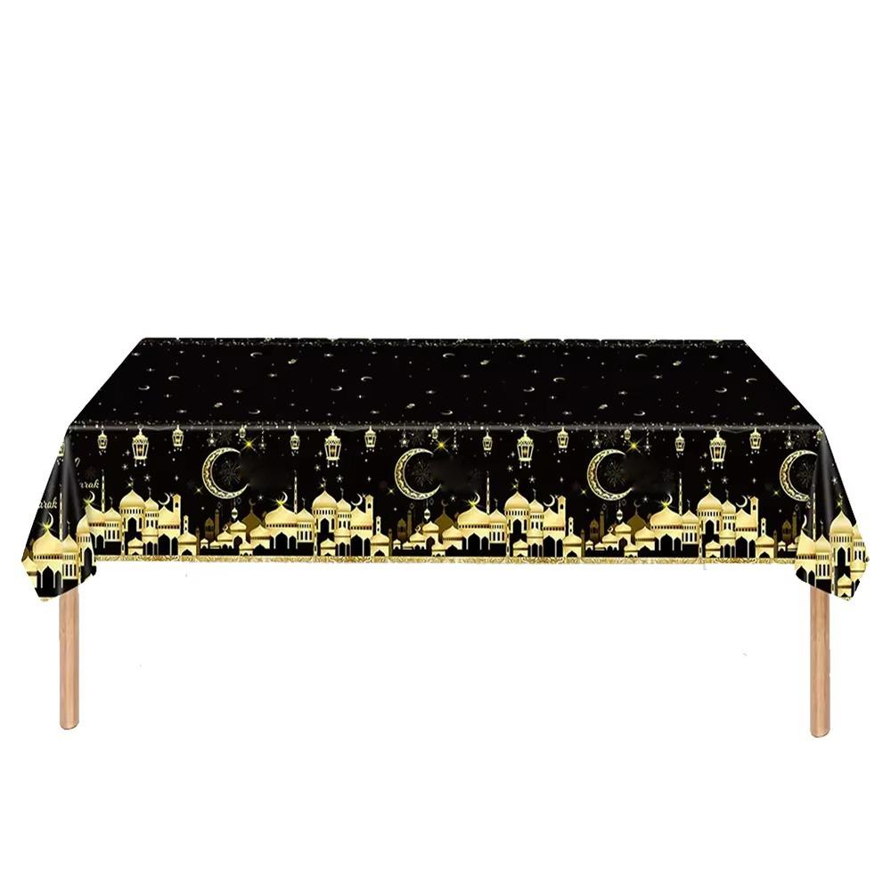

Waterproof Moon Tablecloths Plastic Ramadan Decoration 2026 Table Cover Party Supplies style 3-Black