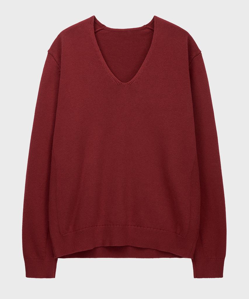 NOIRER Cashmere Cotton Deep V-Neck Knit (Red)