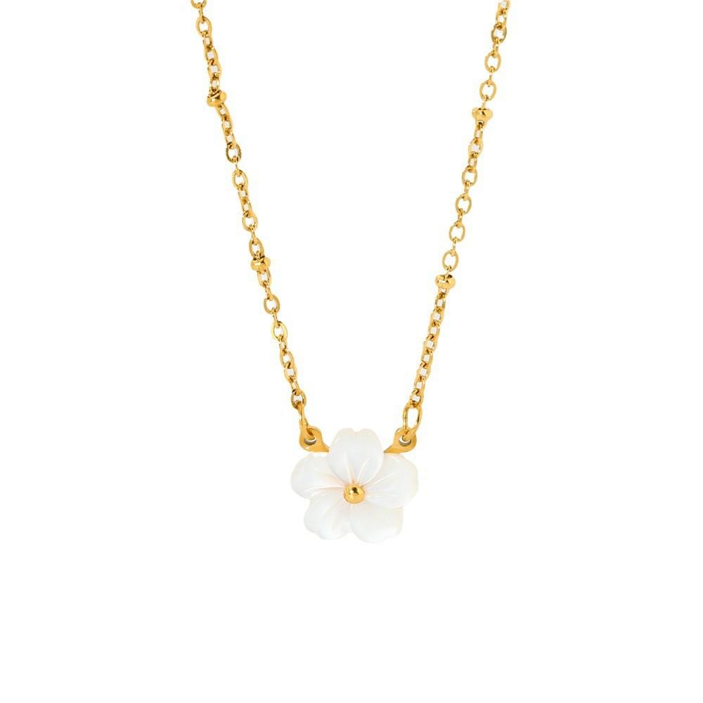 ins French light luxury white shell peach blossom pendant necklace women's plated 18k gold stainless steel exquisite collarbone chain