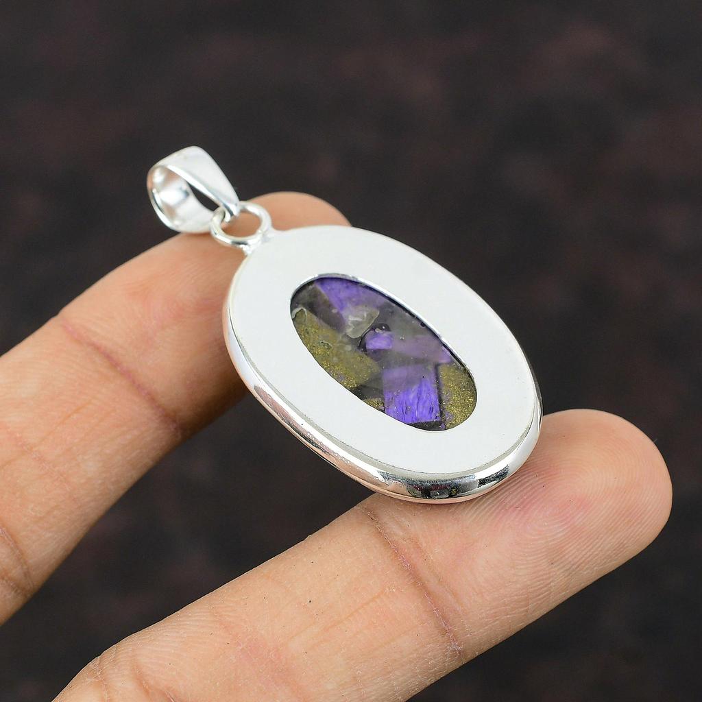 Kupfer Charoit Anhänger Natürlicher Edelstein Schmuck 925 Sterling Silber Anhänger Handgefertigter Schmuck Antiker Anhänger Geschenk für Mama Statement Schmuck