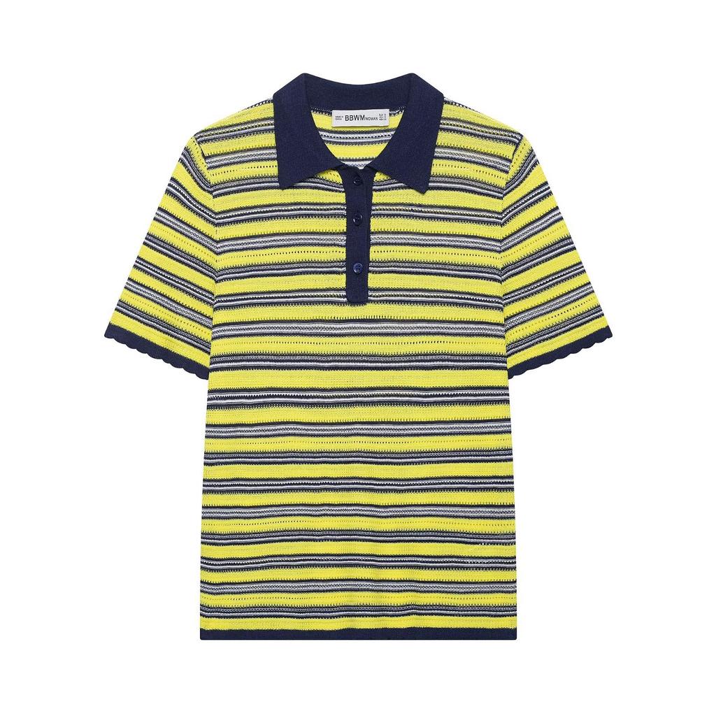 European and American style, new women's clothing, foreign style, fashionable striped knitted POLO shirt 9874006