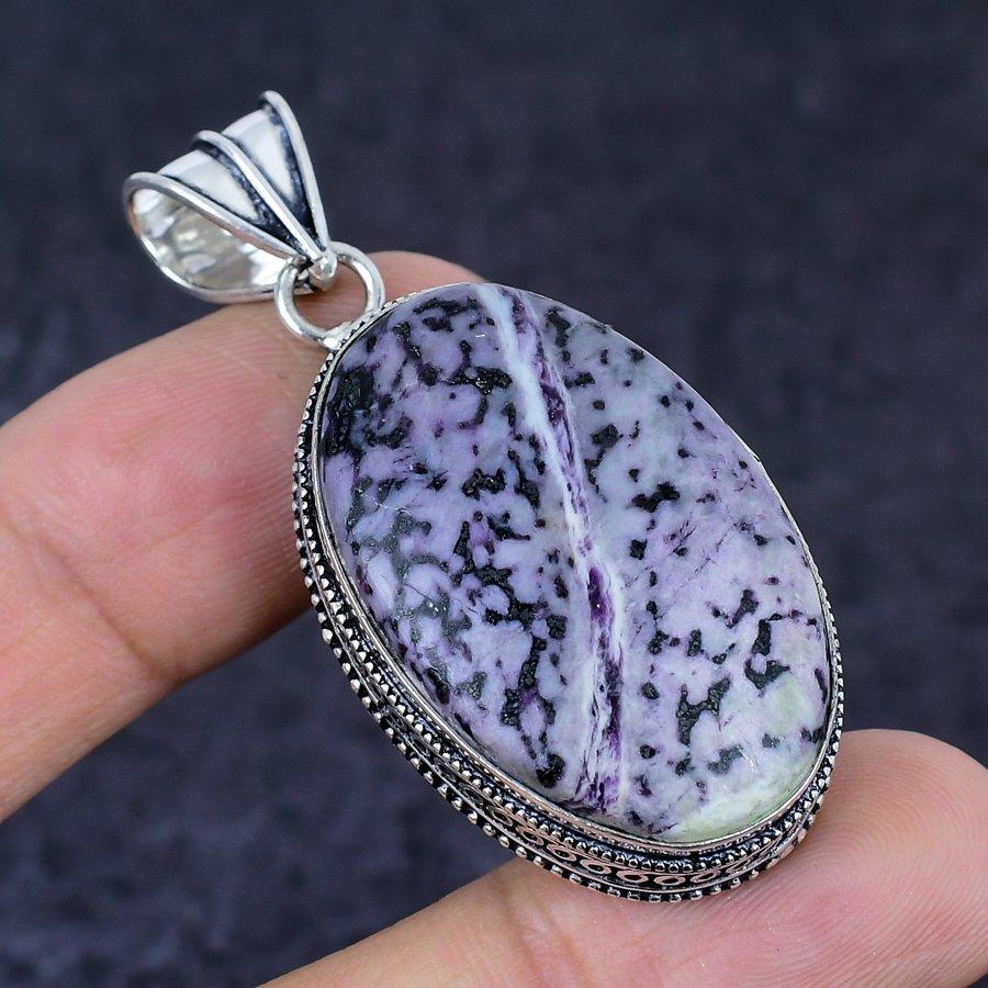 Russian Charoite Gemstone 925 Sterling Silver Jewelry Pendant 2.17"