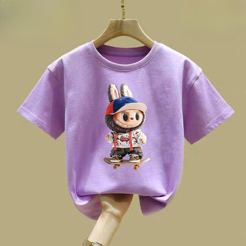 Niedliche Mädchen- und Jungen-T-Shirts, Sommer-Kinder Kurzarm Reine Baumwolle Rundhals Locker Tops