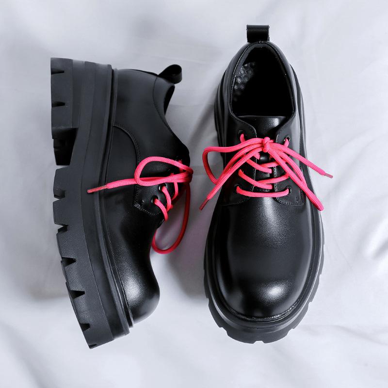 Derby Shoes High-end Round Head Black Platform Leather Shoes Men's Low-top Martin Boots Casual Leather Shoes 6115-R