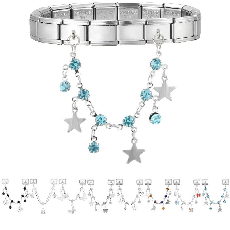 Fashion Personalized DIY Chain Tassel Charm Bracelet Star Heart Butterfly Bow Pendant Bead 9MM Bracelet Stainless Steel Jewelry