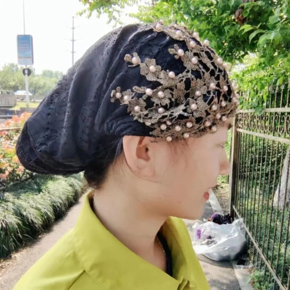 Soft Ethnic Beaded Hat Beaded Decoration Head Wrap Cap Portable Ethnic Headscarf Hat  Cultural Wear
