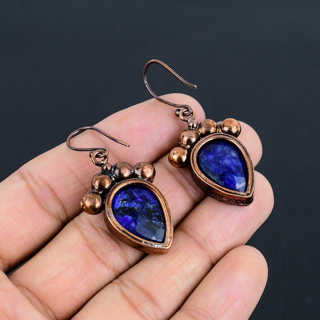 Sapphire Copper Electroformed Earrings, Handmade Gemstone Earrings Jewelry, Gifts For Wife Brand New Earrings