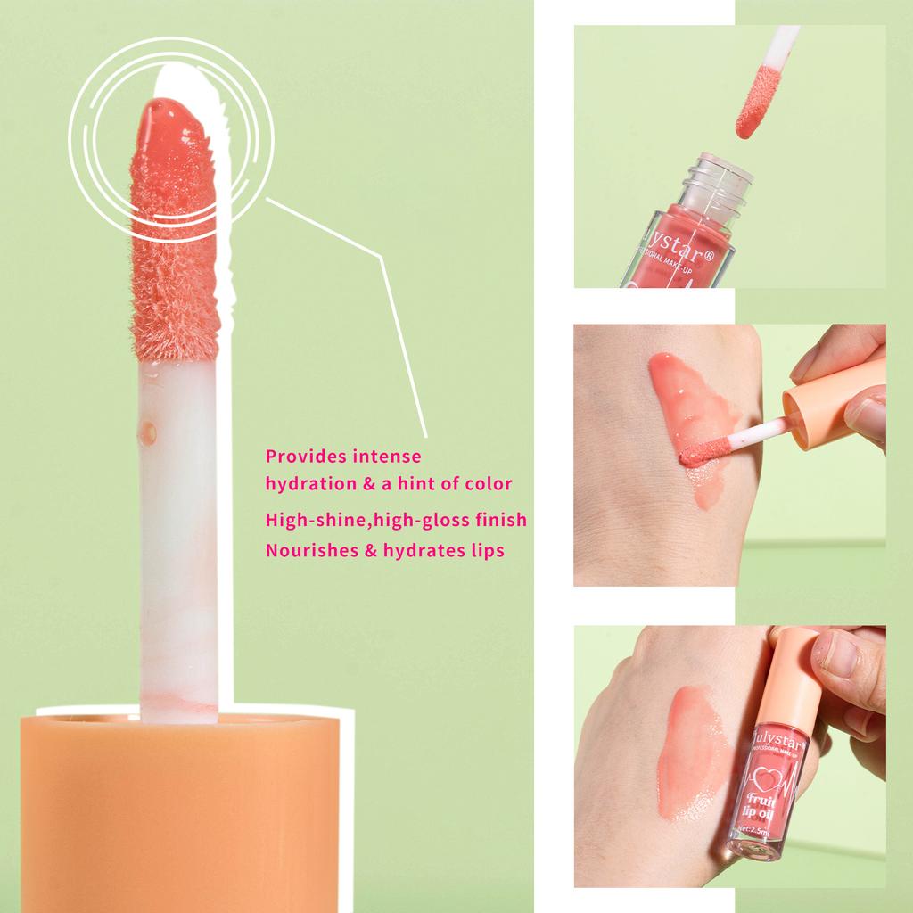 Julystar 20 Color Fruit Lip Gloss Pearlescent Dudu Lip Moisturizing and Moisturizing Mirror Water Light Temperature Changing Lip Oil