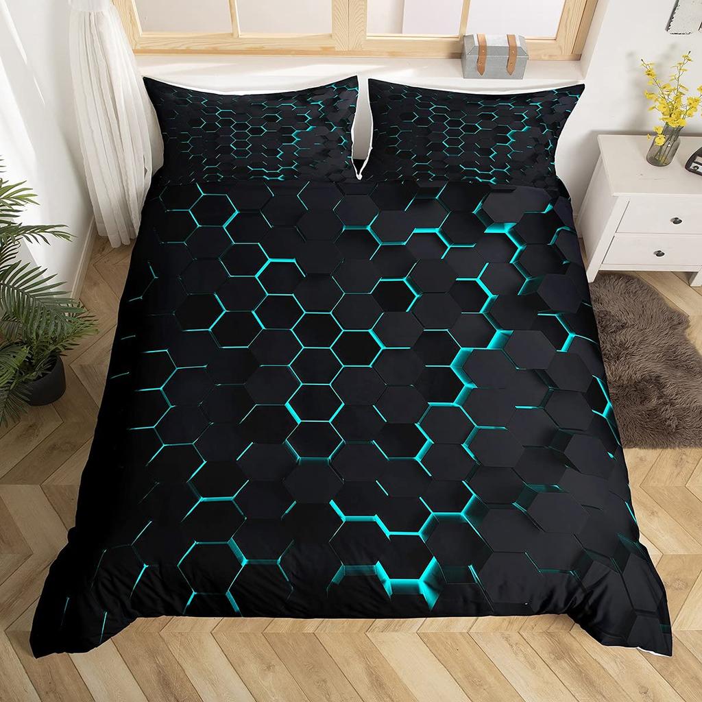 Cyan Red Geometric Patterns Printed Duvet Cover Bedding Stereoscopic Dense Hole Queen Size Duvet Cover Bedroom Decoration Women