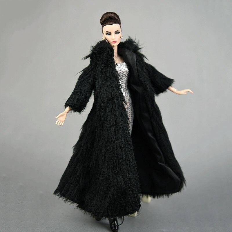 Příslušenství pro panenky Barbie, oblečení, parka, zimní super dlouhý kožešinový bílý kabát a stříbrné šaty, módní oblečení pro panenku 1/6