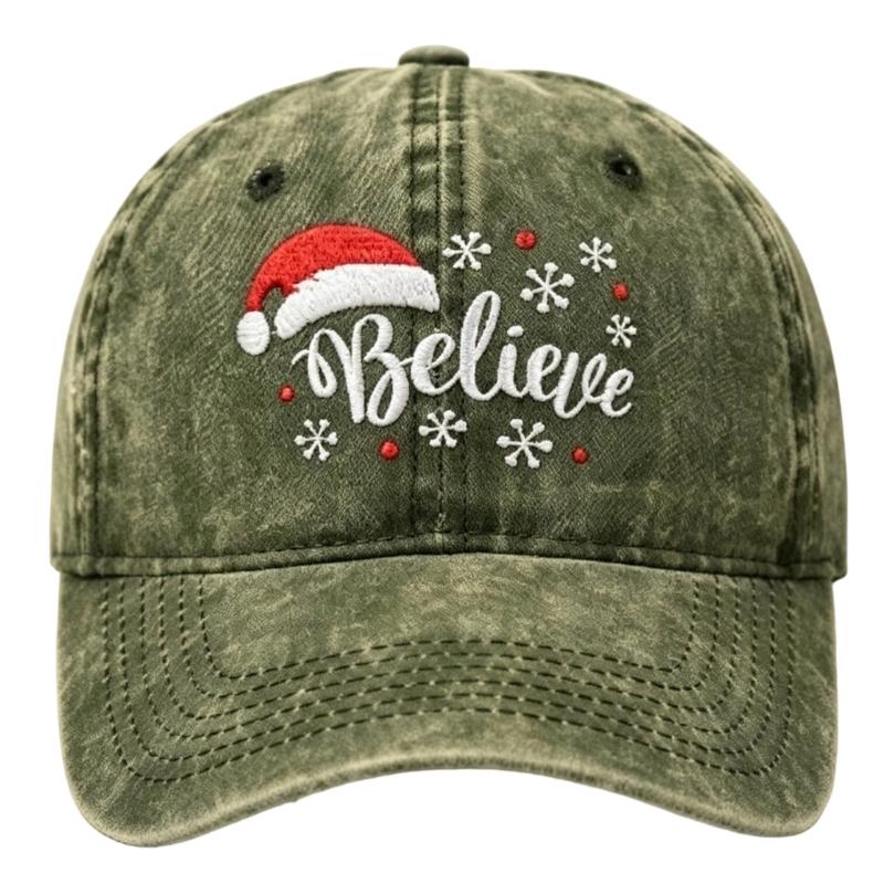 Arched Bill Baseball Cap with Textured Holiday Embroidery, Cotton Fabric and Comfortable Style for Everyday Outings