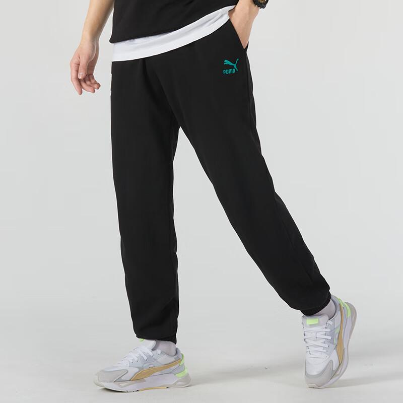 Puma Embroidered Logo Casual Mid-Rise Drawstring Knit Sports Pants Men Bottoms Black 625803-01