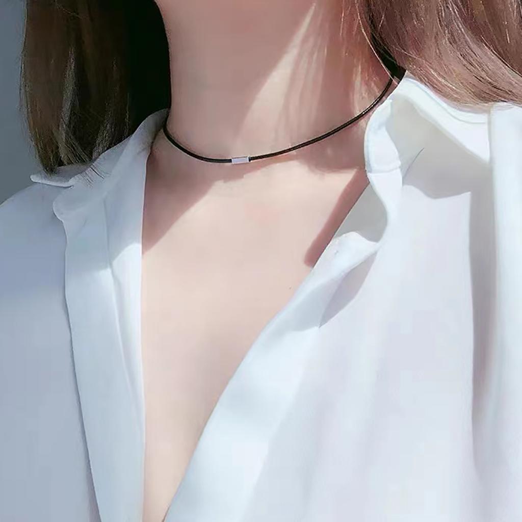 Collier ras-du-cou en cordelette de cire noire vintage polyvalent avec bloc rectangulaire en acier inoxydable, métal, non décolorant, Collier ras-du-cou