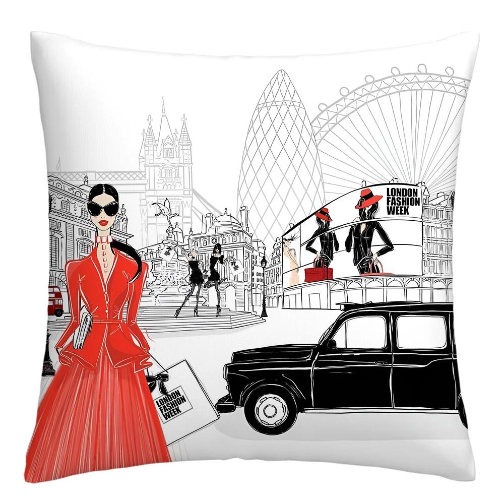 Fashion Illustration Pillowcase, Girl's Favorite Cushion Cover, Sofa Decoration Cushion Cover Home Decoration 50x50 40x40 60x60