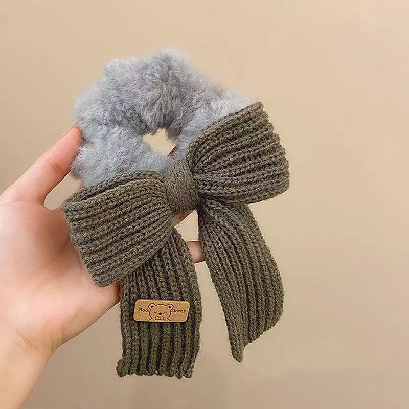Cute Bow Rubber Band Lamb Wool Bowel Hair Rings Knitted Wool Plush Ponytail Hair Tie Headwear Scrunchies Girls Hair Accessories