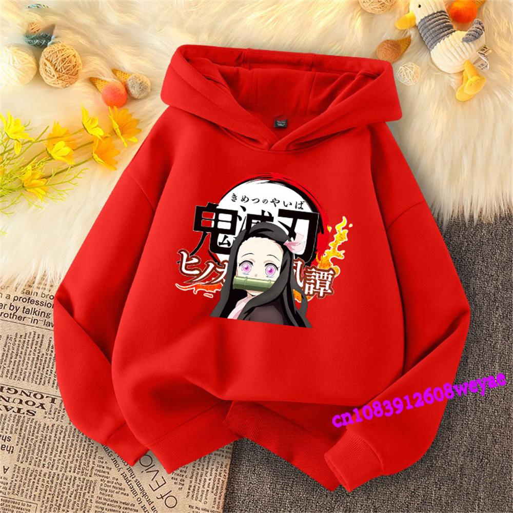 Demon Slayer Frühling und Herbst Kinder Jungen und Mädchen mit Kapuzenpullover Pullover Top Cartoon Druck Kinder Sportbekleidung Mantel