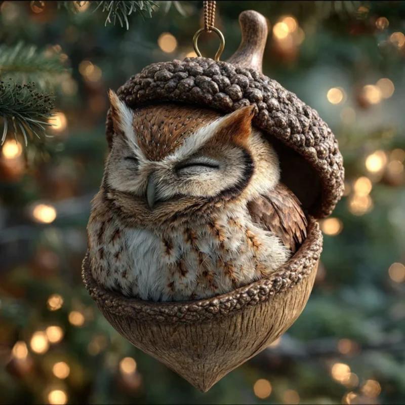 Forest Animal Acorn Flat Ornaments 1/5/6Pcs Lovely Christmas Decor for Kids Room Xmas Tree Holiday Party Indoor Decoration