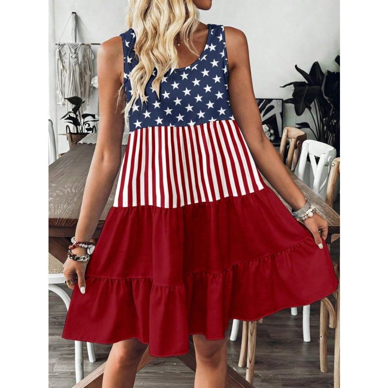 Summer New Style Striped Sleeveless Dress for Women, Beach Style V-neck Top Skirt, Short Skirt