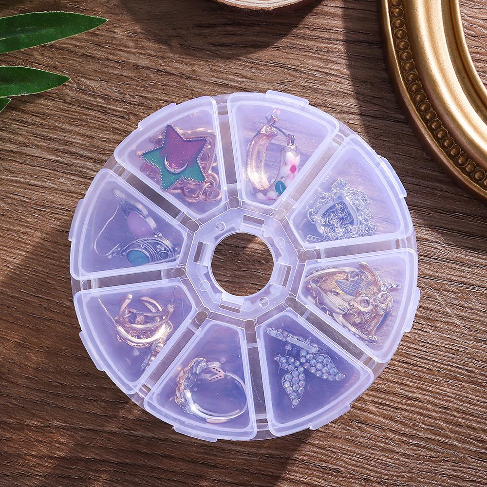Round Organizer Beads Nail Art Rhinestones Case Jewelry Container 8 Grids Empty Storage Box