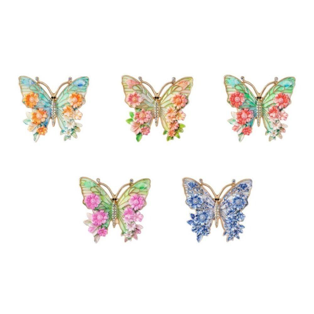 Enamel Big Flower Butterfly Brooches Rhinestone Enamel Lapel Pin Women's Clothes Pins Gifts