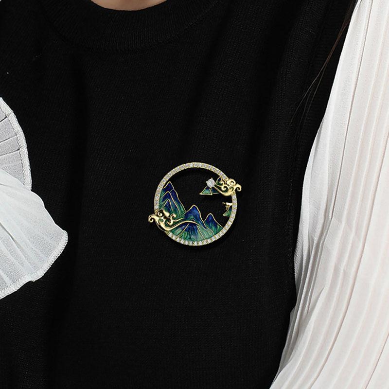 Thousand Miles Of Rivers And Mountains Brooch, High-End Women'S Chinese Style Exquisite Suit Pin, Fixed Clothes Temperament Brooch With Accessories
