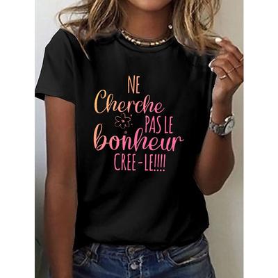 Lässiges kurzärmeliges Rundhals-T-Shirt mit humorvollem Aufdruck, perfekt für Damen-Frühlings- und Sommerkleidung