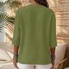 Women’s Casual V Neck Button Front Three Quarter Sleeve Cotton Linen Relaxed Fit Blouse Top for Daily Wear