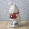 Yakushi Kiln Size Total Length Blue and White Porcelain Lucky Cat Lucky Maneki-neko (right-handed Raised, 4.5, 14.5cm) (with Sticker)