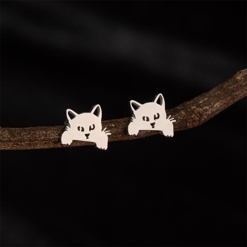 Japanese Small Cat Stud Earrings for Women – Cute Korean Style Animal Accessories