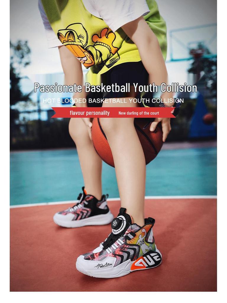 Boys' Waterproof Leather Basketball Shoes – Non-Slip, Wear-Resistant with Rotary Buckle for Students