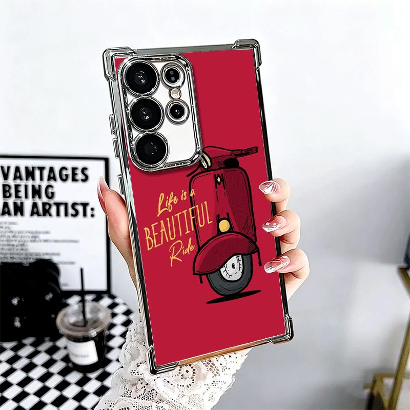 

Retro Scooter Soft Phone Case For Samsung Galaxy S26 Ultra S25 Edge S24 FE S23 Plus S22 S21 + S20 Plating Anti-Fall Fundas Samsung S20 FE