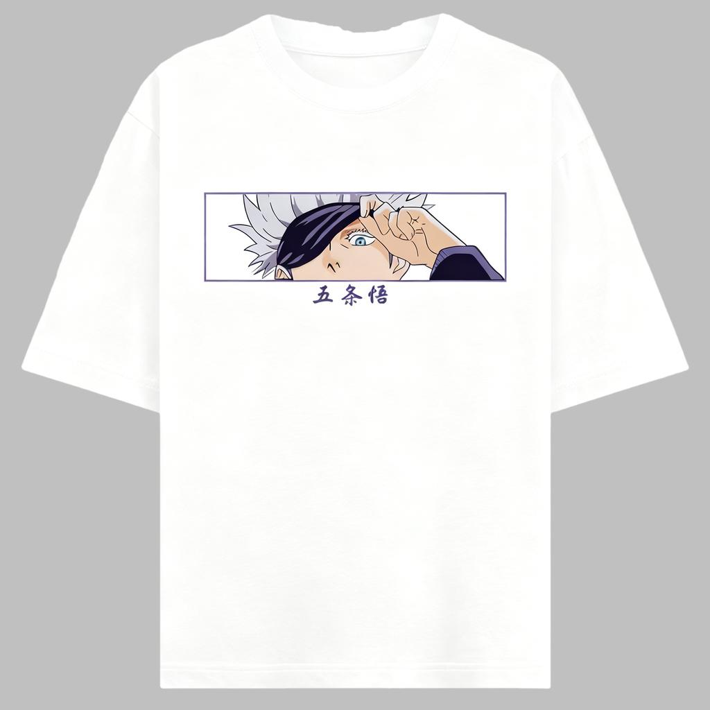 Jujutsu Kaisen Anime Gojo Satoru Druck Baumwolle T-Shirt Herren und Damen Harajuku Lässig Locker Sommer Anime Merchandise Kleidung
