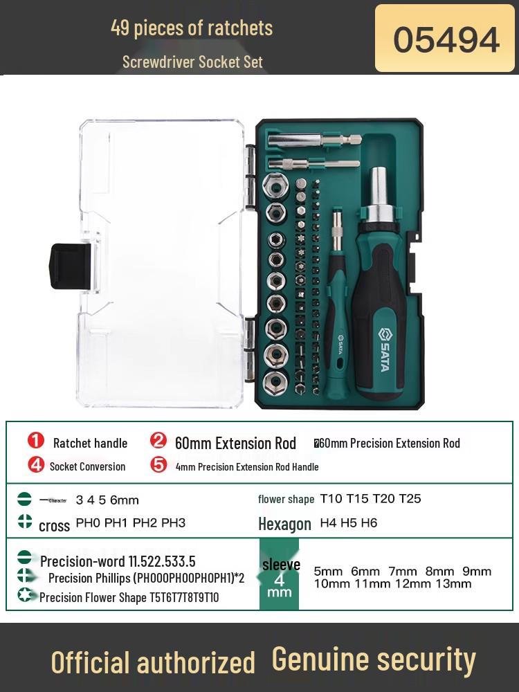 SATA Multi-Function Ratchet Screwdriver Set for Phone Repair - Phillips, Hex, Special Shapes