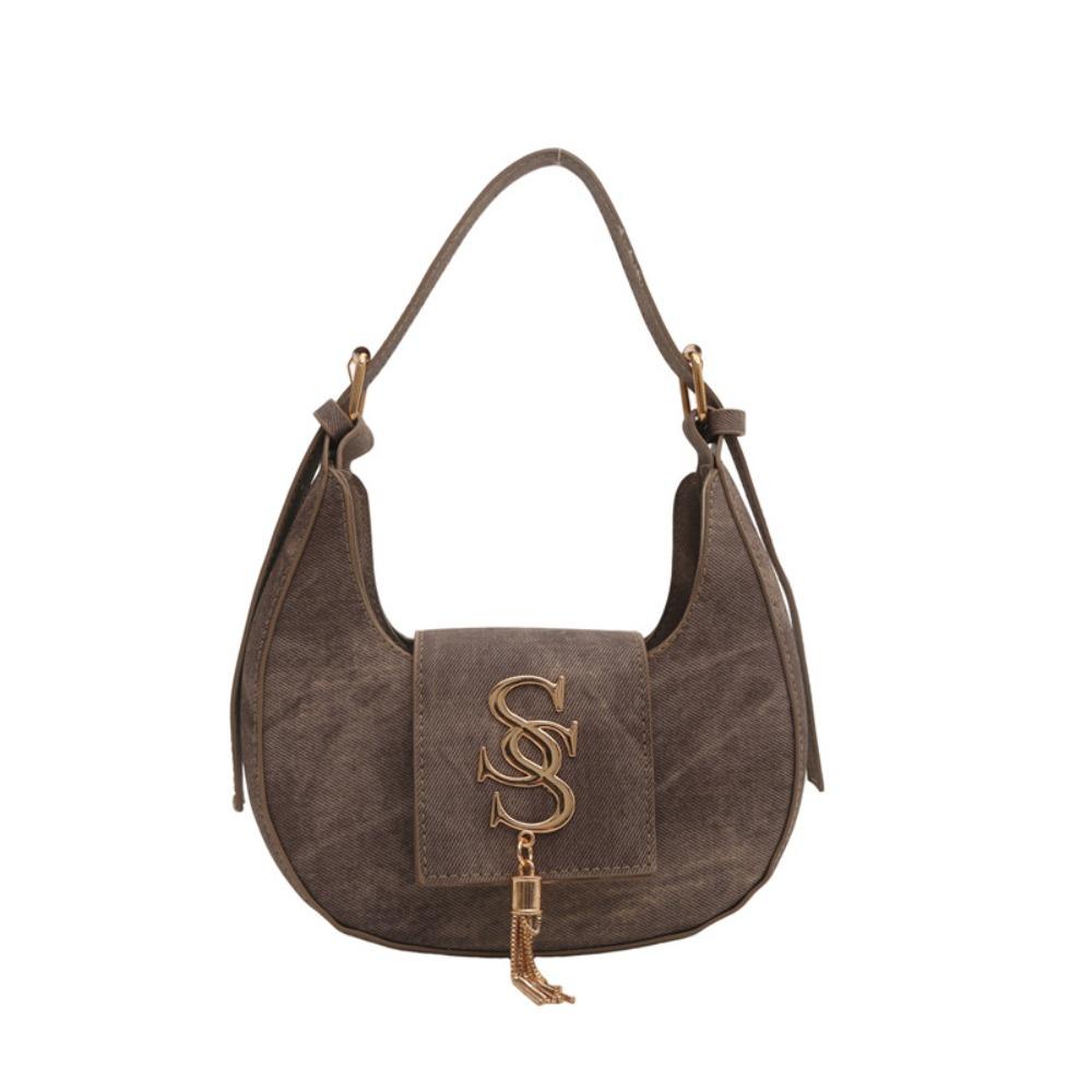 

Handbag Letters Underarm Bag PU Leather Crescent Bag Simple Shoulder Bag Women коричневый