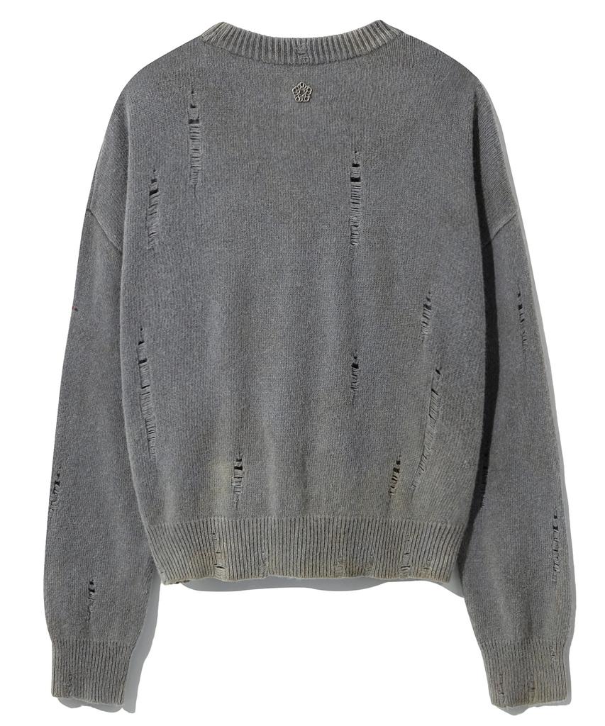 ULKIN Traditionally Dyeing Persimmon, Ink Damaged Round Neck Knit_Gray