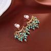 Vintage Ethnic Tassel Earrings with Diamond and Turquoise Imitation – Versatile, High-End Back-Hanging Design