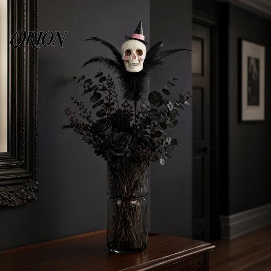 Halloween Wall Decorations Decoration, Skull Pumpkin Vase Insert, Gothic Ghost Feather Flower Theme Decor Arrangement, Spooky Dark Centerpiece
