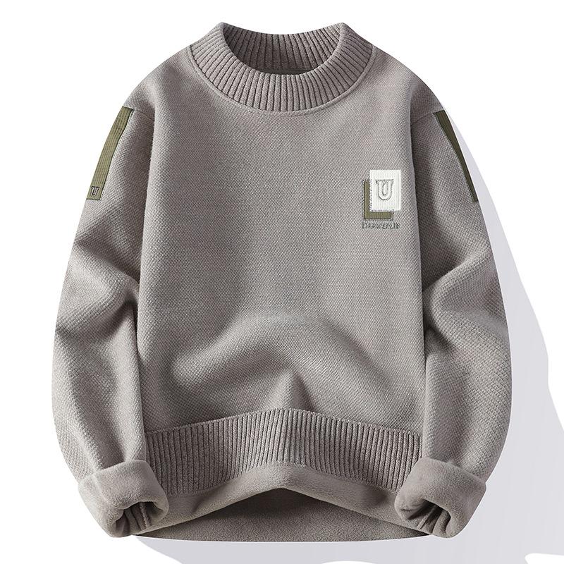 

Men s Chenille Velvet Round Neck Thick Winter Sweater - Trendy Warm Knit Base Layer 4XL бежевий
