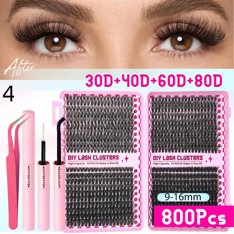 Lash Bond Asend Seal Eyelash Clusters Lasting Double-Ended Fixed Eyelash Glue Remover Tweezers Kit Eyelash Curler Brush Kit Tool