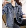 Denim Jacket Women's Short Spring and Autumn Retro Temperament Loose and Thin Versatile Jacket Cardigan Top Blue Drop Shoulder Denim Coat