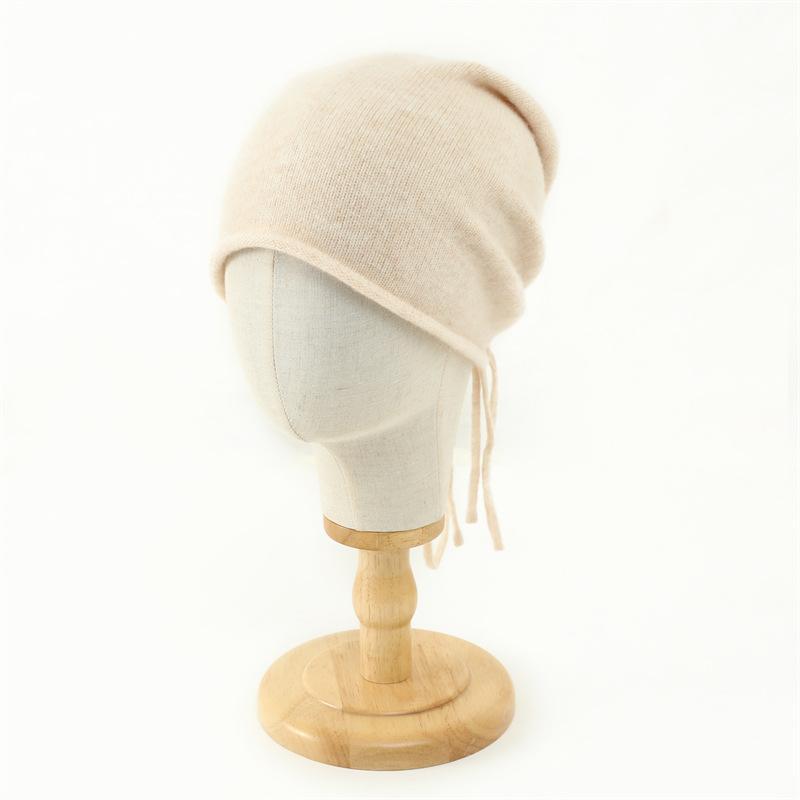 Autumn and winter pure wool stacking hat drawstring hat female face small lace-up bag head cold hat sleeve wool knitted hat children