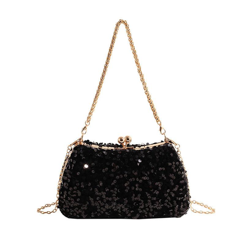 

IELGY Модная обеденная сумка с блестками, сумка, инкрустированная бриллиантами, однотонная сумка через плечо на цепочке. чёрный